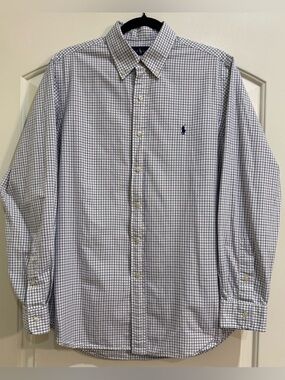 Ralph Lauren White, Black & Blue Shirt with Button-Down Size L